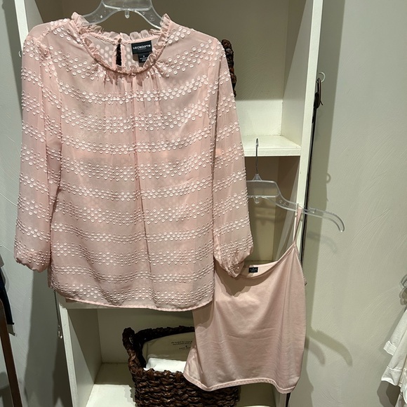 Liz Claiborne long sleeve pale pink blouse & shell size medium - Picture 2 of 16